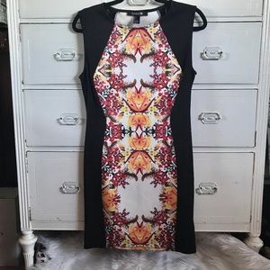 FOREVER 21/Black, Red & Orange Pattern Dress/SZ L